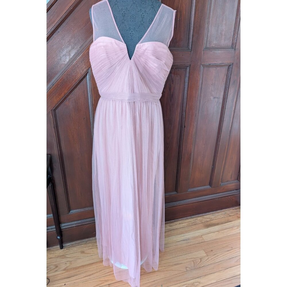 Amsale Pink Mesh Tulle Sleeveless Gown With Plunging Neckline & Sheer Back Size